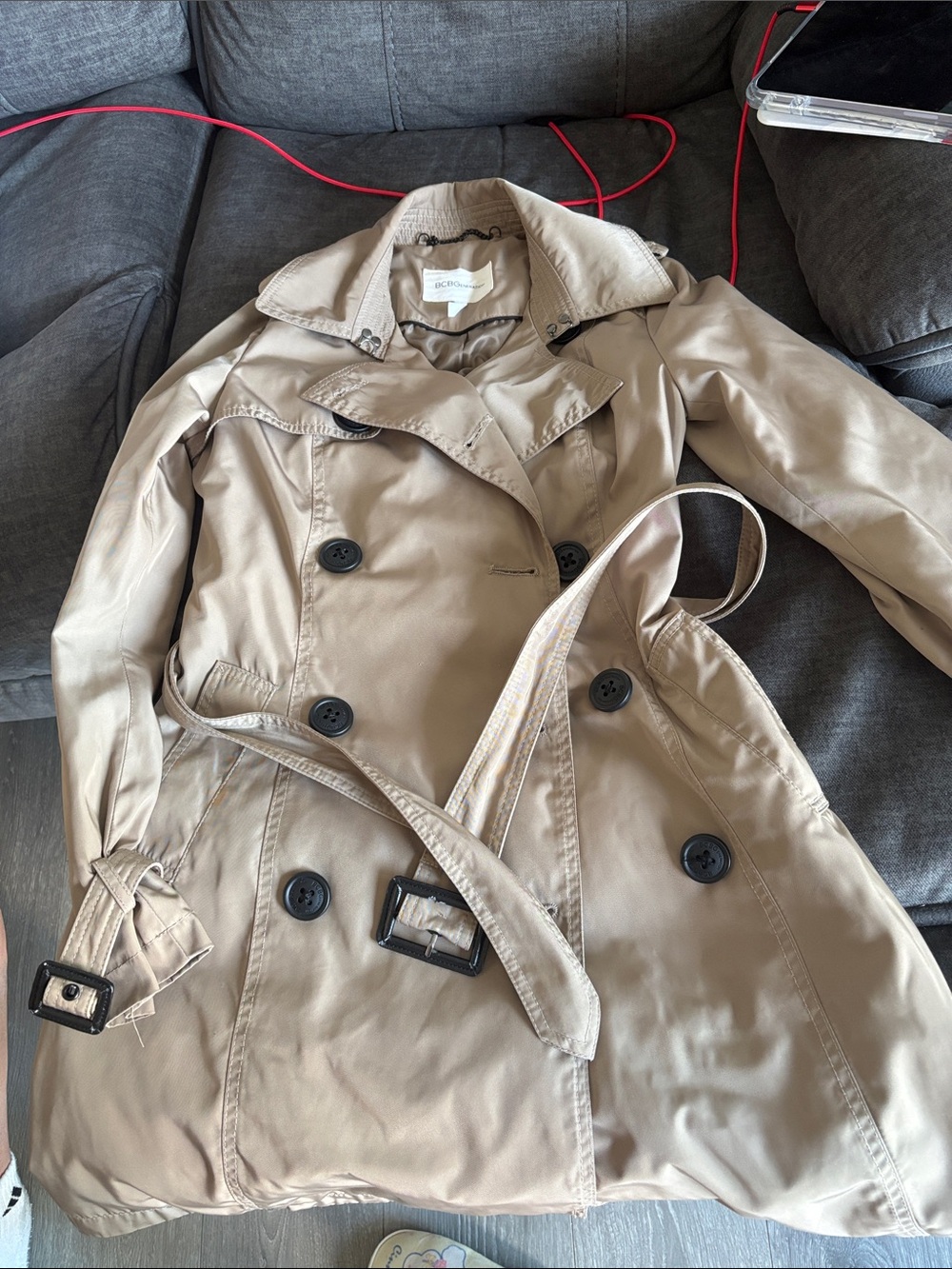 BCBGeneration Beige Double-Breasted Trench Coat